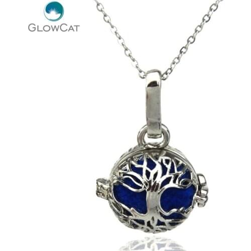 K40 Women Silver Tree Brian Diffuser Locket Necklace Aromatherapy Steel 16" Aroma Essential Oil Diffuser Locket
