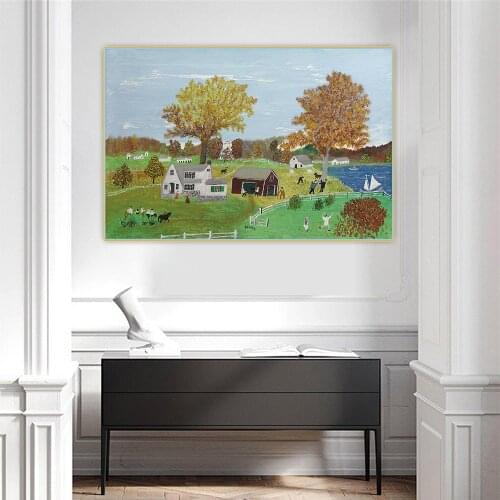 Citon Grandma Moses Anna Mary Robertson Farm Landscape Canvas Art Oil Painting Artwork Poster Picture Wall Decor Home Decoration