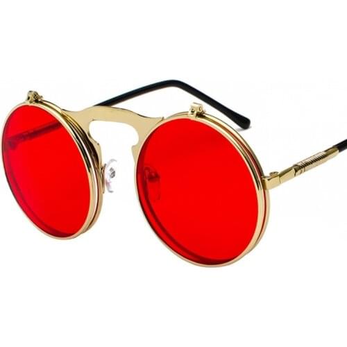 Classic Steampunk Flip Up Sunglasses Men Women Punk Fashion Sun Glasses Round Metal Designer Eyewear