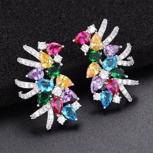 Colorful Waterdrop Cluster Micro Cubic Zirconia Stud Earrings For Women Girls korean fashion butterfly jewelry Boho