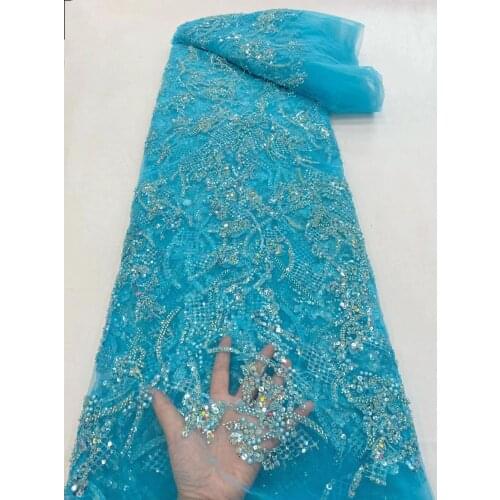 High Quality Lace Fabric Sequin Embroidery Beads French Tulle Mesh Design Sewing Wedding Dress Party Skirt 5 Yards Wholesale