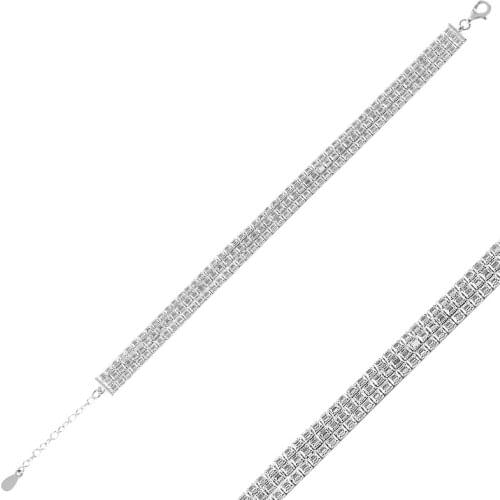 KUTAYDAN 925 Sterling Silver 3 Must Baget Zircon Cubic Zirconia Watercourse Bracelet
