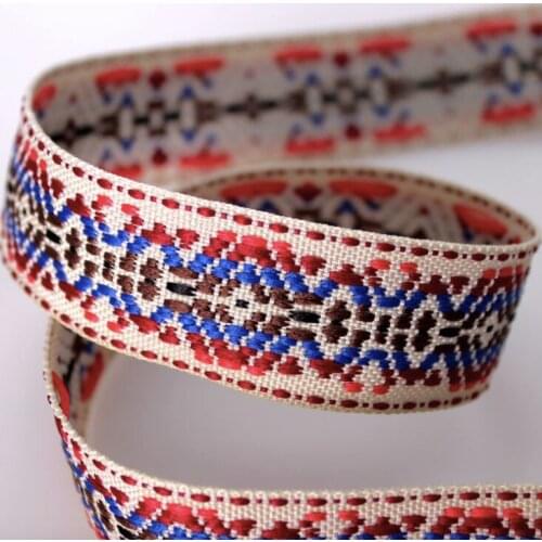 Embroidery ethnic jacquard webbing woven tape lace ribbon trim 2.5cm tribal boho DIY garment bag gift accessory zakka native sew