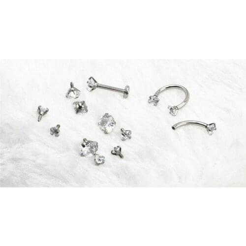 LOT50pcs 16g Body Jewelry Piercing Round CZ Components Replacement for Ear Helix Tragus Lip Labret Monroe Horseshoes Piercing
