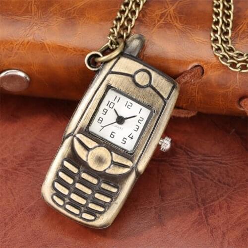 Mini Size Phone Shaped Quartz Pocket Watch Unique Necklace Watch Antique Pendant Gifts