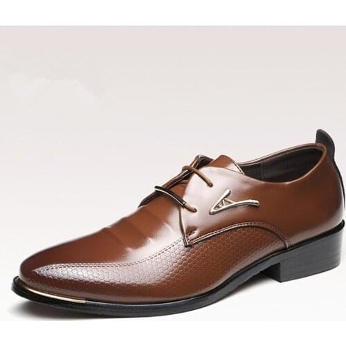 Pu Leather Pointed Toe Brown Mens Business Formal Shoes Lightweight High Quality Male Dress Shoes Spring and Summer Flat Shoes