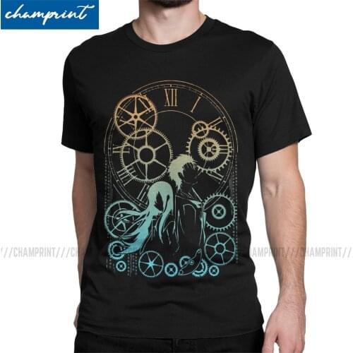 Novelty Time T-Shirt for Men Crewneck 100% Cotton T Shirts Steins Gate Anime Okabe Kurisu Short Sleeve Tees Big Size Clothes
