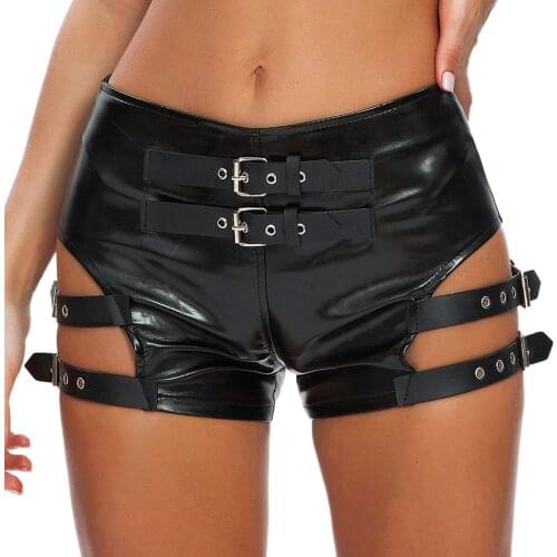 New Arrival Womens Fashion Mini Shorts Moto Punk Fantasias Lingerie Panties Patent Leather Booty Shorts Ladies Clubwear Costumes