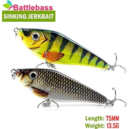 BATTLEBASS New Design Jerkbait 7cm 13.5g Slow Sinking Hard Artificial Fishing Lures Wobbler VIB Baits Pike Bass Fishing Tackle