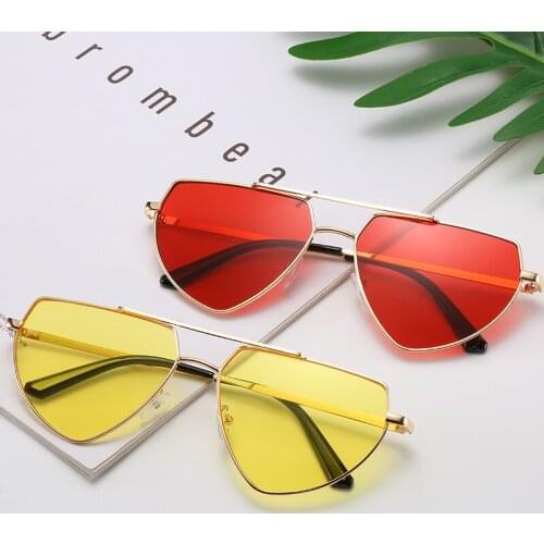New Brand Design Cat Eye Sun Glasses for Men Women Metal Frame Triangle Cateye Sunglasses UV400 Pink Mirror Gradient EyeGlasses