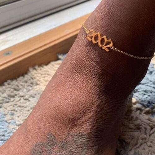 1pc 1980-1998 Birth Year Anklet Leg Stainless Steel Rose Gold Color Custom Number Anklet Bracelet Jewelry For Women Gifts