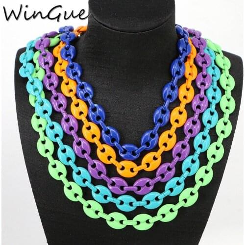 Neon Enamel Coffee Bean Necklaces For Women Chunky Statement Colorful Chain Choker Necklace Vintage Jewelry
