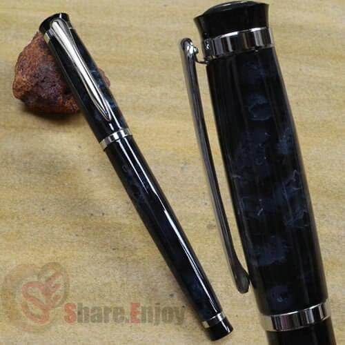 FOUNTAIN PEN MEDIUM NIB BAOER 508 BLACK WITH WHITE FOG AND SILVER