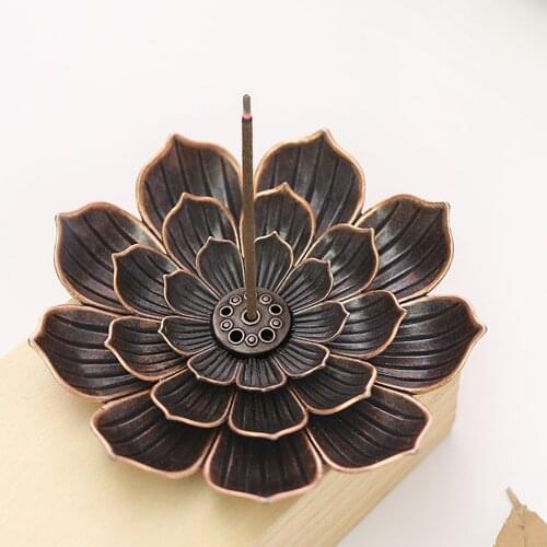 Alloy Incense Burner Stick Holder Buddhism Lotus Line Incense Plate Sandalwood Coil Base Temples Yoga Studios Home Decoration