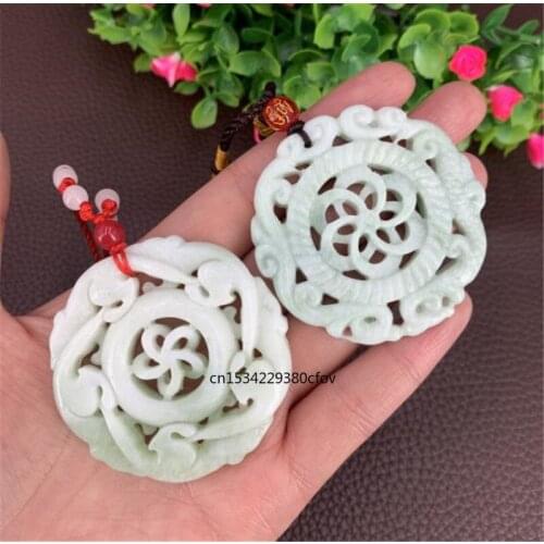 Natural White Chinese Jade windmill Pendant Fashion Double side hollow Necklace Charm Jewelry Amulet Gifts Her Men Sweater Chain