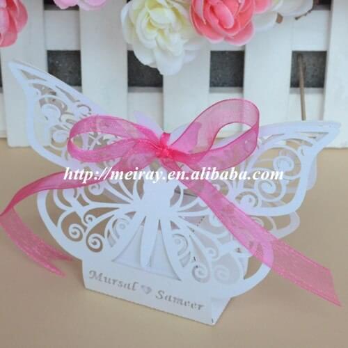 Custom white baby shower butterflies favor box,laser cut butterfly wedding invitation box