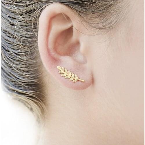 Leaf Ear Climbers Simple Branch Of Tree Ear Crawlers Gold Or Feather Stud Earrings For Women Girls Gifts