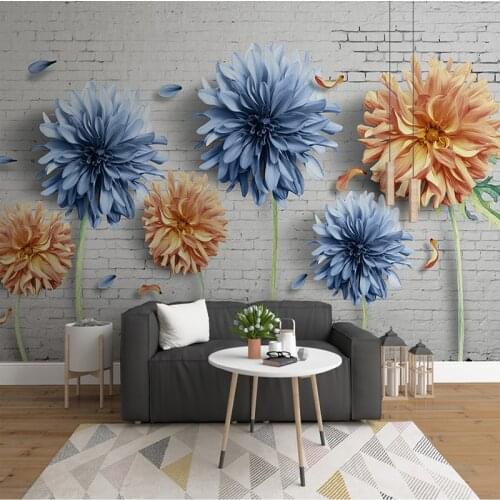 Drop Shipping Custom Photo Wallpaper Vintage Brick Wall Flower 3D Mural Living Room TV Sofa Wall Decoration Papel De Parede 3D