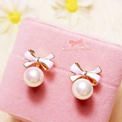 Sweet Fashion Imitation Pearl Bow Earrings for Women Clip on Earrings Without Pierced Ear Cuff Wedding Bridesmaid Jewelry