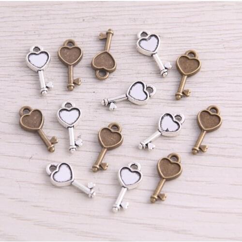 SWEET BELL 120PCS 7*16mm New Product Two Color Small Herat Charms Key Pendant Jewelry Metal Alloy Jewelry Marking