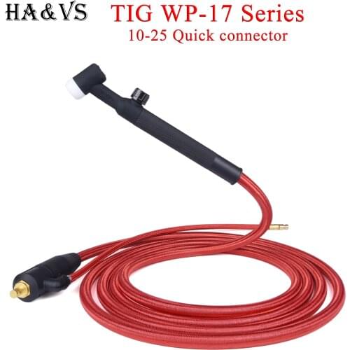 WP17 WP 17F 17FV TIG Welding Torch Quick Connector Gas-Electric Integrated Red Hose Cable Wires 4M 10-25 Euro Connector 13Ft