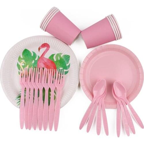 40Pc/Set Flamingo Theme Party Tableware Birthday Decoration Party Baby Shower Napkins Plates Disposable Tableware Party Supplies