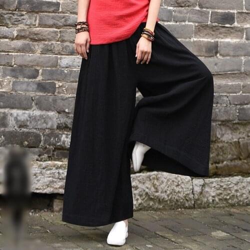 Traditional Chinese Style Pants Pantalon Chinois Leisure Cotton Linen Kung Fu Yoga Pants Trousers Elastic Wide Leg Pants TA2208