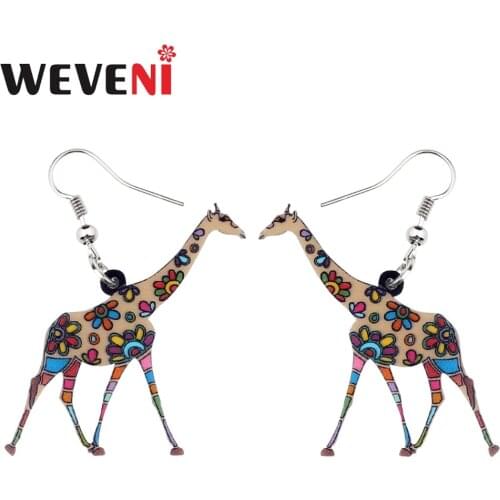 WEVENI Acrylic Anime Colorful African Jungle Giraffe Earrings Dangle Drop Trendy Wild Animal Jewelry For Women Girls Charms Gift