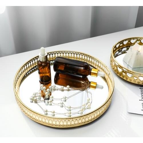 Key cosmetics storage box metal tray desktop shelf living room creative Ornament Glass mirror jewelry plate