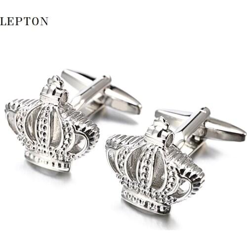 Hot Sale Real Tie Clip Classic Crown Cufflinks Lepton Brand Metal Cuff links For Mens Shirt Cuff Cufflink Relojes gemelos