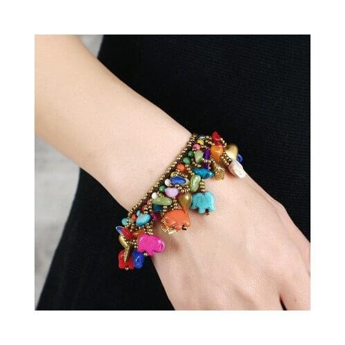 Bohemian Vintage Heart Fish Elephant Beads braided bracelet&anklet Womens sea beach Ethnic Handmade Colorful Bell bracelet Jew