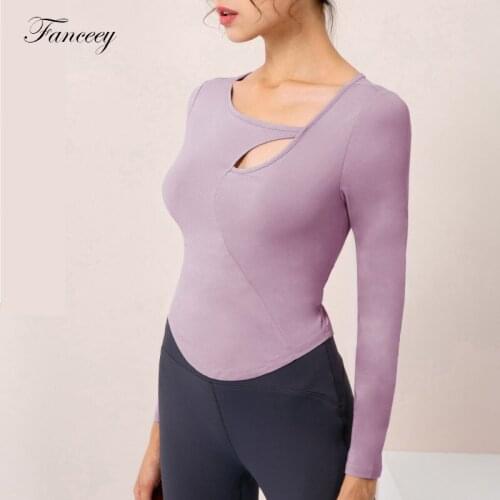 Fanceey long sleeve sports tops gym women crop top yoga mesh Blouses seamless Woman T-shirts female jogging workout Sportswear
