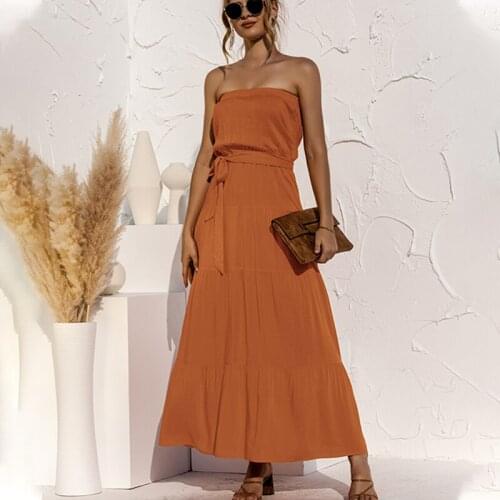 Women Elegant Breast Wrap Party Long Dress 2021 Summer Ladies Sexy Casual Solid Strapless Office Backless Maxi Vestidos Female