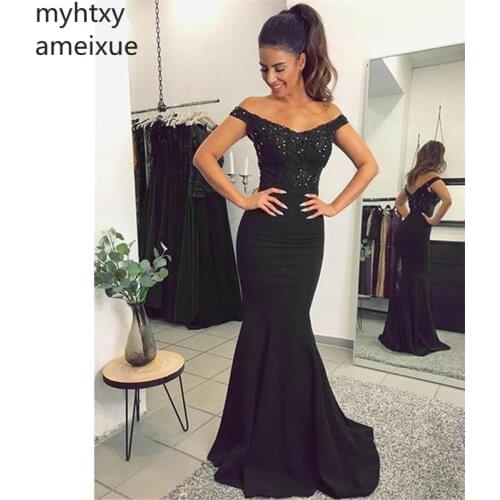 2020 New Sexy Cheap Green And Black And Blue Evening Dresses Mermaid Floor Length Off Shoulder Prom Dress Appliques Lace Backles