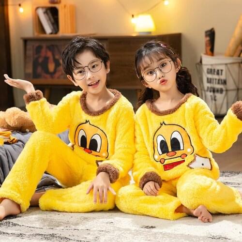 Winter Kids Pajamas Sets Warm Pyjamas For Boys Thicken Girls Sleepwear Flannel Cartoon animal Fleece Baby Thermal Underwear Set