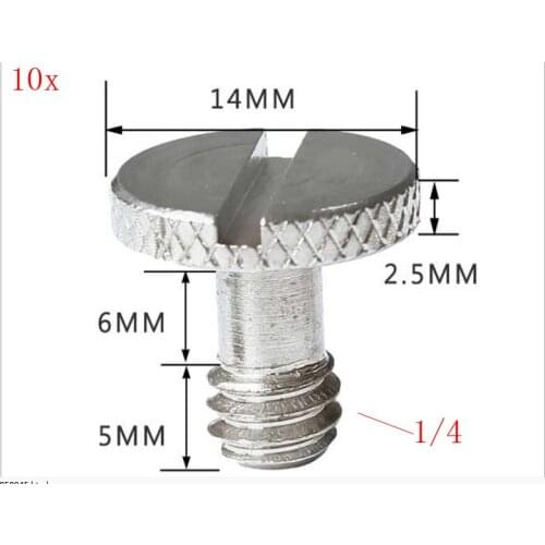 10pcs Steel Screws 1/4“-20 or 10pcs Steel Screws 3/8"-16 Tripod Quick Release Plate Camera Flathead Slot