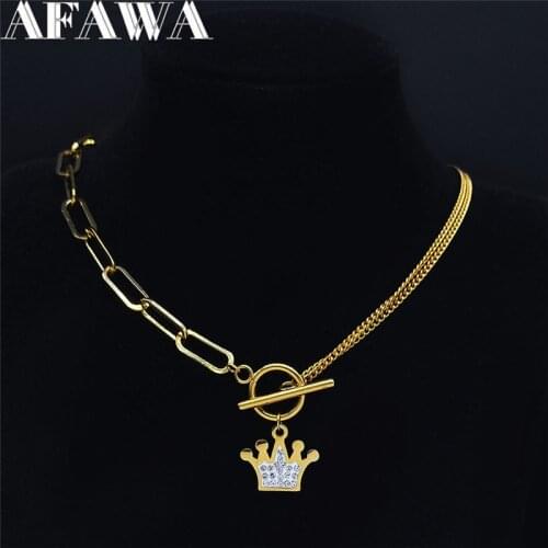 2021 Crown Stainless Steel Crystal Pendant Necklaces Women Gold Color Chain Necklace Fashion Jewelry bijoux femme NXS02