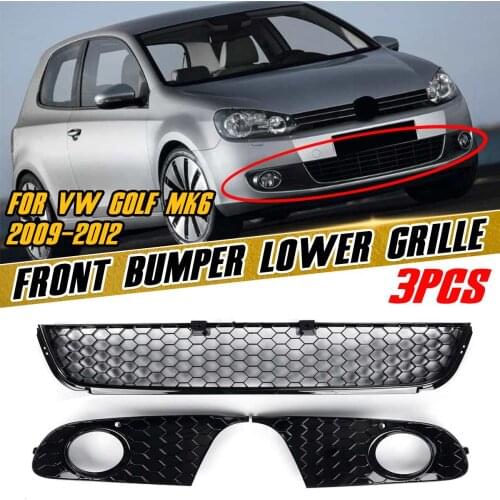 3pcs Car Front Bumper Fog Light Lamp Grille Grill Cover Bezel Set Lower Grille For VW For Golf MK6 2009-2012 5K0853665 5K0853666