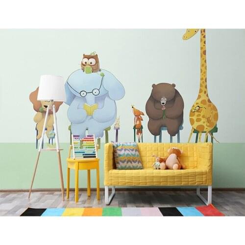 Bacal Original Lion/Elephant/Bear/Giraffe Animal Family 3D Cartoon Wallpaper mural for kid Baby Room Kindergarten 3d Sticker