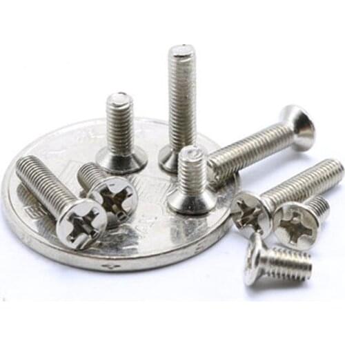 50pcs M1.4 Flat head Phillips screw Cross Countersunk heads Nickel plating Mechanical screws 3mm-6mm Length