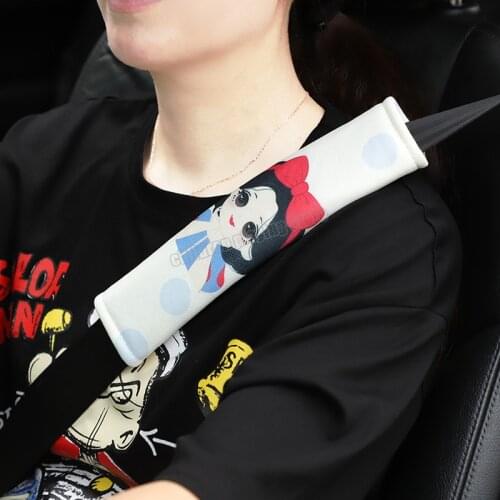 Disney Snow White Car Accessories for Girls Ice Silk Shoulder Protector Auto Decoration Shoulder Seat Belt Case General Type