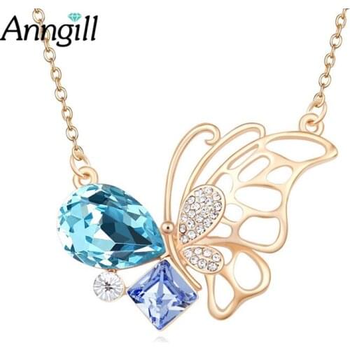 ANNGILL Brand Mothers Day gift Crystals from Swarovski Butterfly Pendant Necklace for women Charms Fashion Jewelry Gift