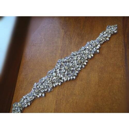 Crystal bead applique, Bridal sash Applique, rhinestone bead sash, belt trim, RAzp052