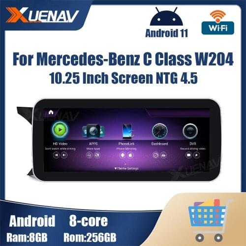 10.25 Inch Screen Car Radio For Mercedes Benz C Class W204 NTG system auto Multimedia player GPS Navigation 2 din 256GB