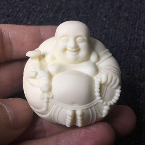 White Mini Laughing Buddha Decorative Statue Chinese Lucky Buddha Statue Carved exquisite carving Home decoration figurines