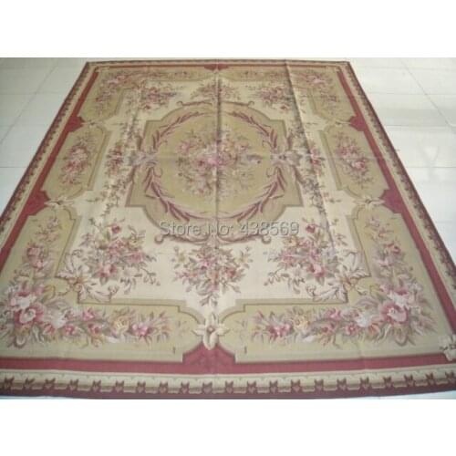 Free shipping 9'x12' French Aubusson woolen rugs red beige Shabby Chic carpets -- all kinds of rugs in our store