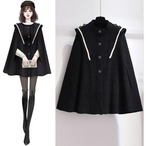 Large womens fat mm Jacket Womens fashion ins spring and autumn new fashionable Navy style loose Cape Cape