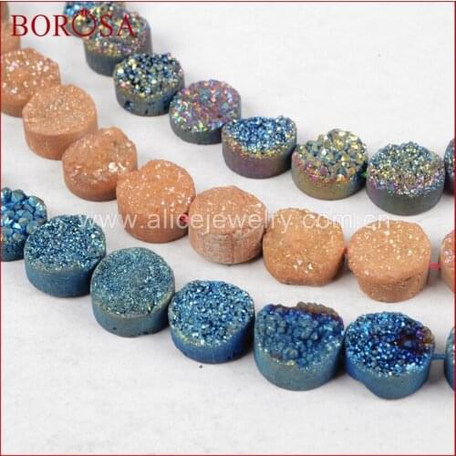 BOROSA 2PCS Drusy 12mm Square Rainbow Natural Titanium Crystal Druzy Geode Loose Bead for Jewelry Makings Materials LS014