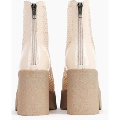 Women Boots New Fashion Patent Leather Sexy High Heels Platform Black Beige Zipper Spring Summer Dress Party Punk Ankle Boots 40