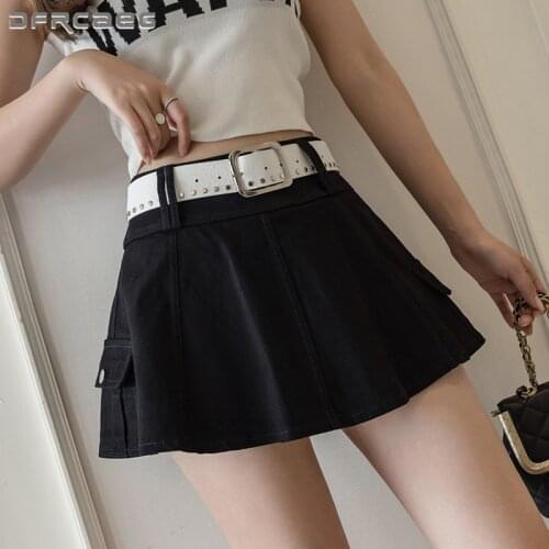 Black White Summer Ruffle Women Skirts Shorts With Belt 2021 High Waist Korean Style Vintage Bodycon Short Skirt Female